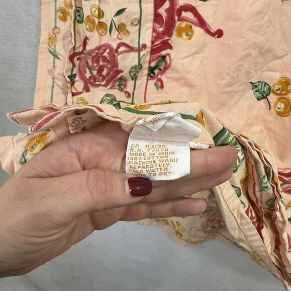 April Cornell Cotton Tablecloth Rectangle Rose Floral Print Peach Yellow Green - Picture 3 of 10